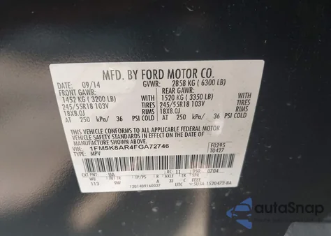 2015 Ford Police Interceptor Police Interceptor из США, поврежденный, VIN 1FM5K8AR4FGA72746